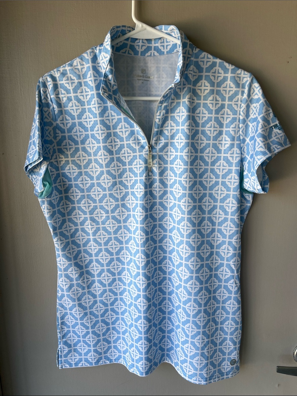 Ladies  Light Blue Geometric Short-Sleeve Polo Shirt- golf  -